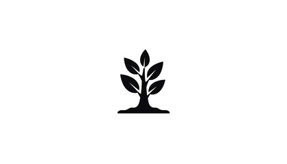 Obraz premium Black tree silhouette with leaves on a white background, ecology 