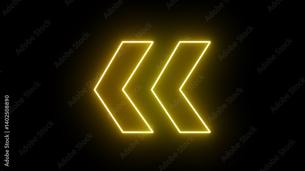 Poster glowing neon yellow arrow left direction icon. abstract neon flashing light back arrow loading. seam