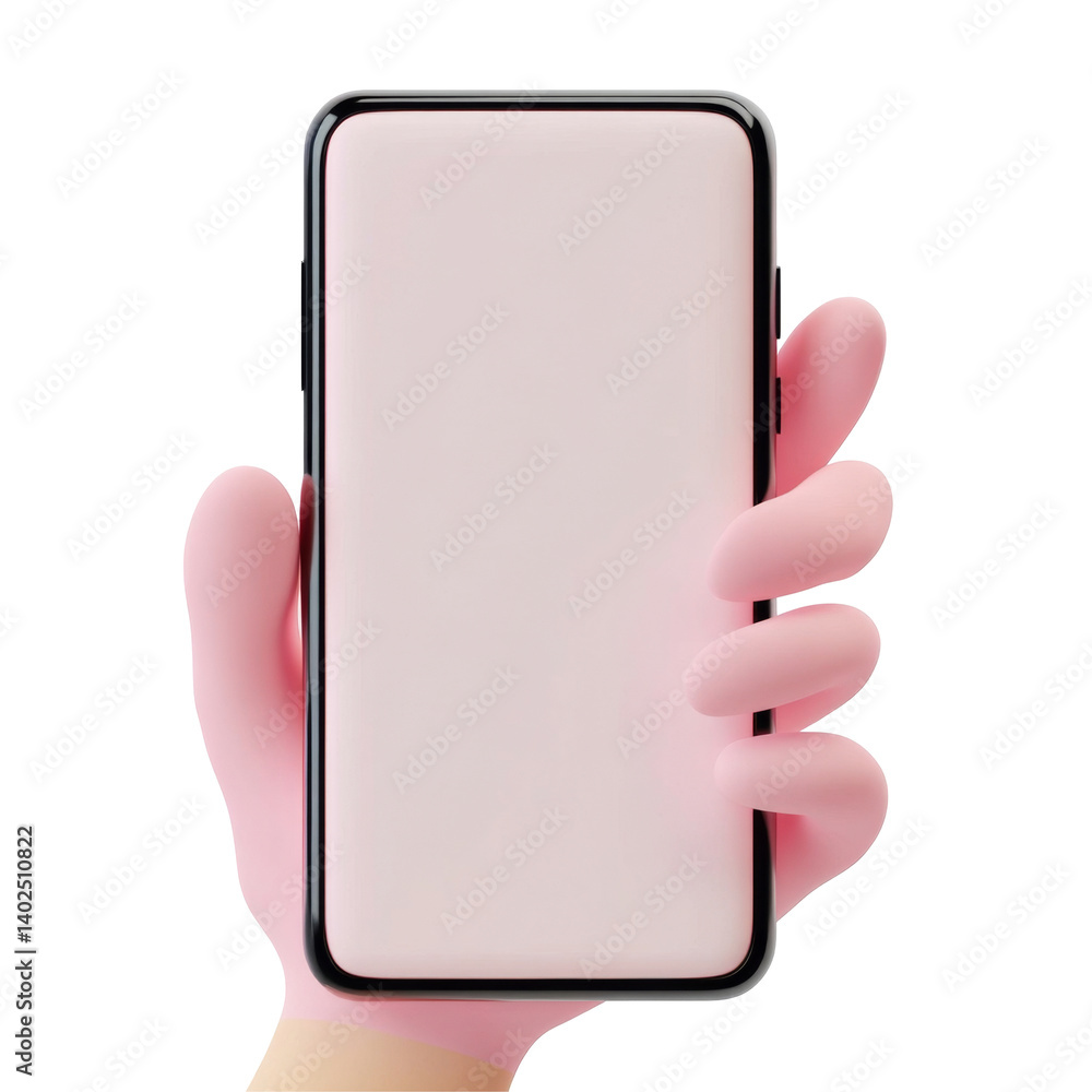 Poster hand holding smartphone with blank screen for your design or application allowing customization