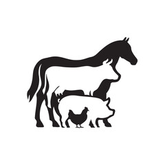 horse cow pig and chicken vector illustration