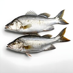 Obraz premium Two Fresh Sea Bass Fish on White Background