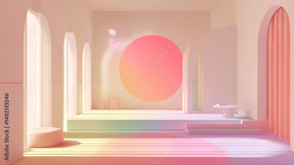 Poster soft minimal 3d cartoon studio scene with ambient colors and shapes