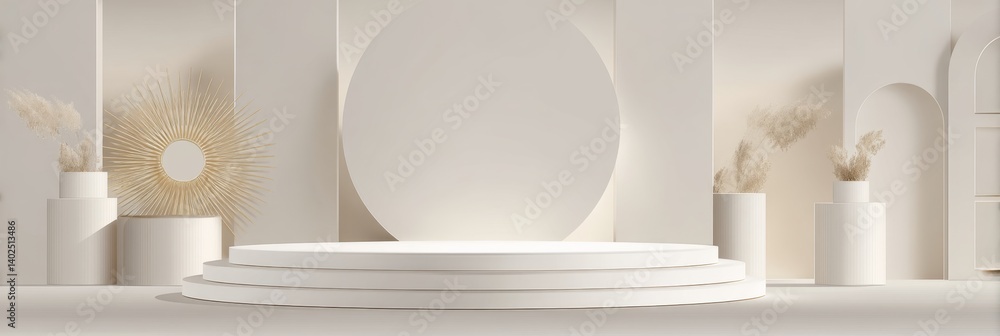 Poster elegant 3d neutral scene with symmetrical design and soft lighting