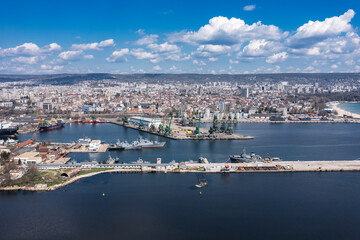 Aerial view to a port of Varna, Bulgaria. Logistics and transport