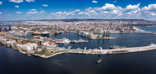 Aerial view to a port of Varna, Bulgaria. Logistics and transport