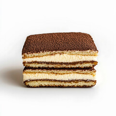 Fototapeta premium A thick slice of tiramisu with rich coffee flavor, smooth mascarpone cream, and cocoa dusting