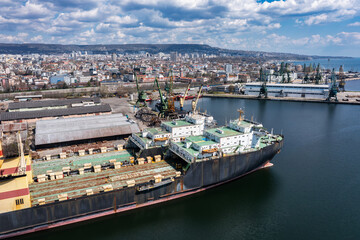 Obraz premium Aerial view to a port of Varna, Bulgaria. Logistics and transport