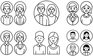 Couple and Group of People Vector Silhouettes - Black and White Icons