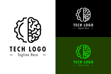 half brain and half gear bold lines, icon, illustration, vector logo for, nlp, database, data science, artificial intelligence, machine, learning, internet of things, deep learning, and more