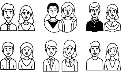 Couple and Group of People Vector Silhouettes - Black and White Icons