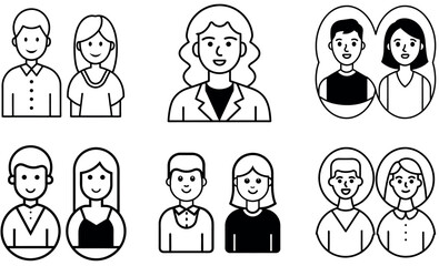 Couple and Group of People Vector Silhouettes - Black and White Icons