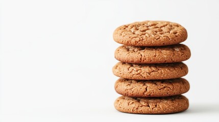 A stack of freshly baked cookies, golden-brown and crunchy, displayed against a minimalistic background.