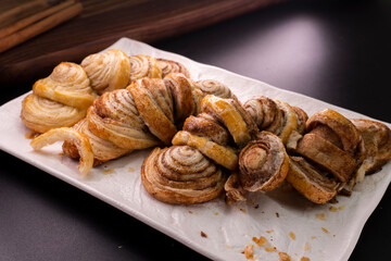 Puff pastry cinnamon rolls. Pastry dessert. food