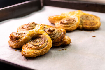 Puff pastry cinnamon rolls. Pastry dessert. food