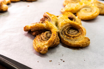Puff pastry cinnamon rolls. Pastry dessert. food