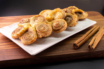 Puff pastry cinnamon rolls. Pastry dessert. food