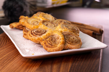Puff pastry cinnamon rolls. Pastry dessert. food