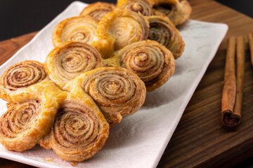 Puff pastry cinnamon rolls. Pastry dessert. food