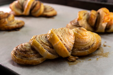 Puff pastry cinnamon rolls. Pastry dessert. food