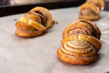 Puff pastry cinnamon rolls. Pastry dessert. food
