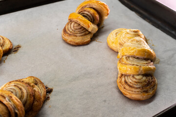 Puff pastry cinnamon rolls. Pastry dessert. food