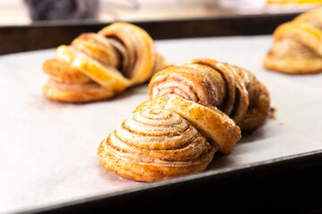 Puff pastry cinnamon rolls. Pastry dessert. food
