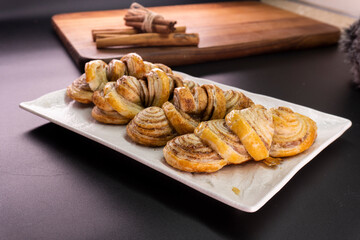 Puff pastry cinnamon rolls. Pastry dessert. food