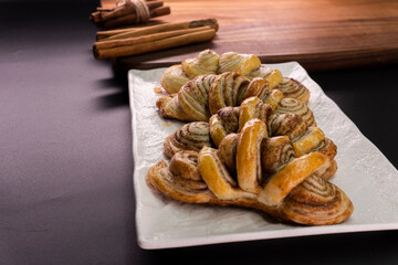 Puff pastry cinnamon rolls. Pastry dessert. food