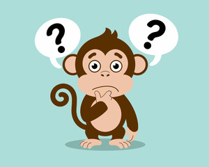 Confused cartoon monkey with question marks. Vector illustration design