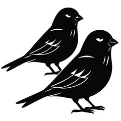 Obraz premium Two Black Bird Silhouettes Vector Illustration: Graphic Design Element of Birds Perched, Isolated Wildlife Clip Art for Crafts and Decor