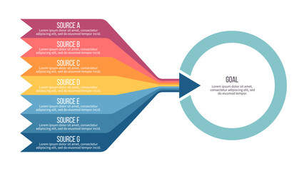Business infographic template. Goal chart with seven options, steps. Vector chart.