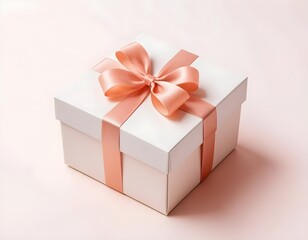 Obraz premium Elegant White Gift Box with Peach Ribbon