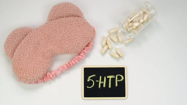 5-HTP sleep supplement capsules. Selective Focus.