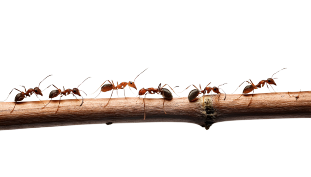 ants marching on a branch of a tree isolated on transparent background