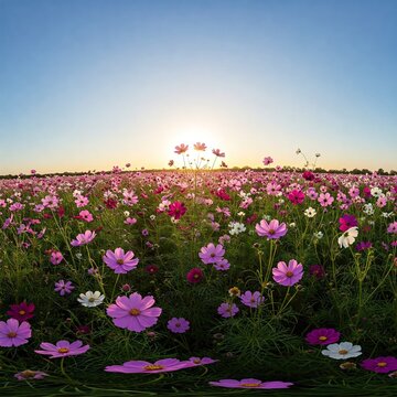 field of cosmos and sonset