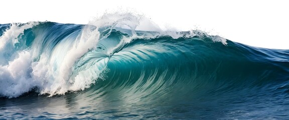 Ocean Wave Breaking, Turquoise Water, White Background