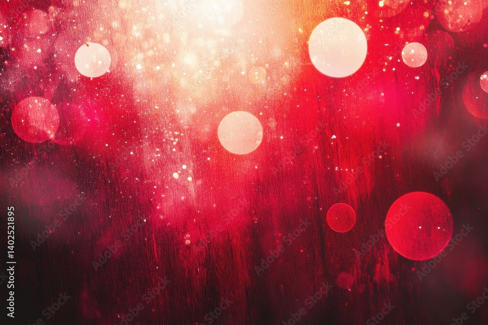 Wall mural abstract red background featuring glowing circles and particle effects