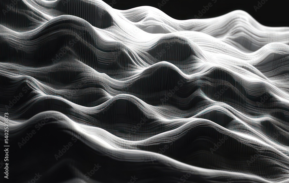 Aufkleber abstract wave pattern geometric texture monochrome digital art aerial view futuristic background tec