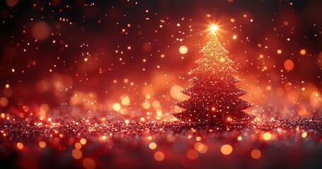Christmas Tree Lights Red Background Holiday Celebration Sparkling Decoration Merry Xmas Greeting Card