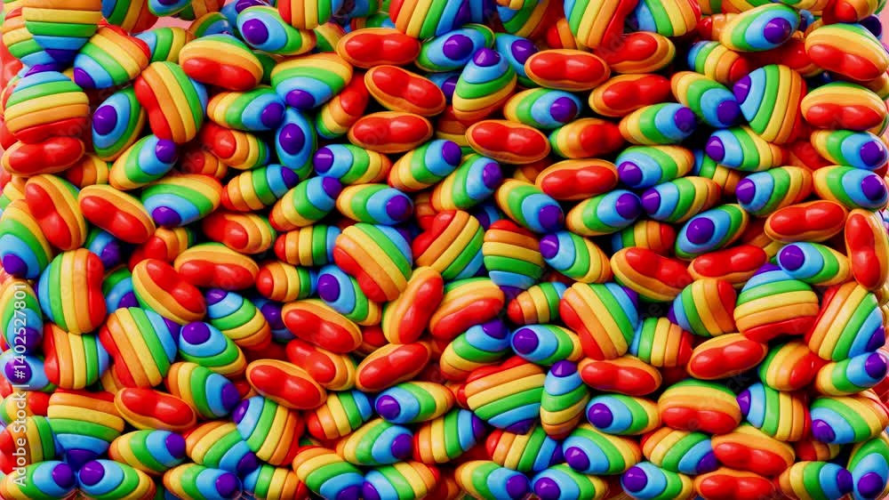 Poster happy pride looping video for greetings with rainbow hearts falling and filling the screen on a past
