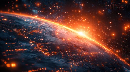 Obraz premium Futuristic Earth with Data Connections Technology Innovation in Space Growth Leadership and Financial Success
