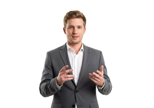 A young professional man giving a presentation, isolated