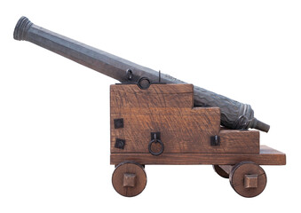 Historic Iron Cannon With Wooden Base