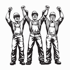 Construction Workers Celebrating Image Vector Isolated on white Background.