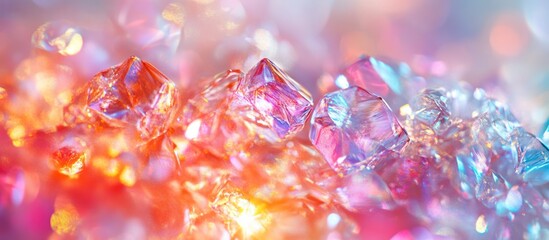 Sparkling crystals, vibrant colors, bokeh background, jewelry design