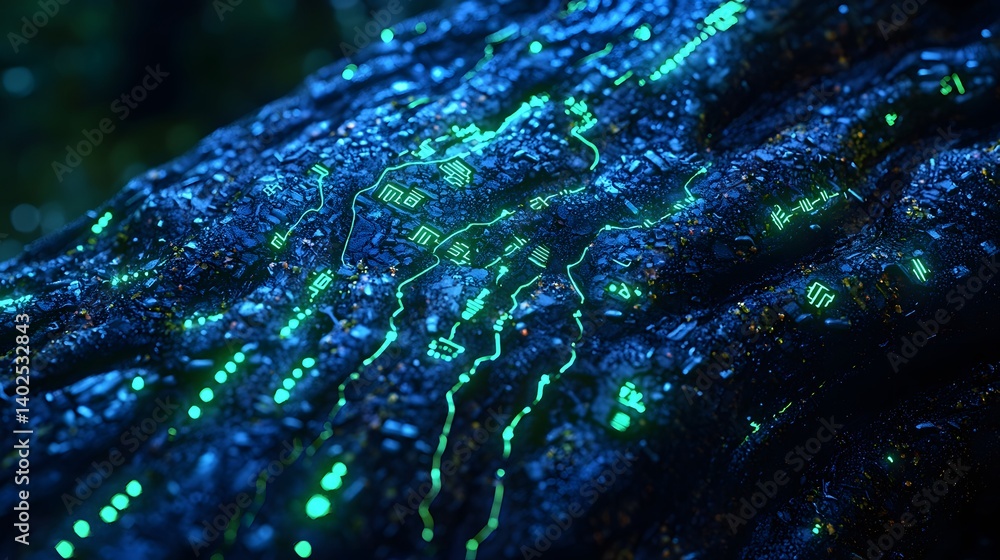 Poster digital representation of a city map with glowing nodes and connections