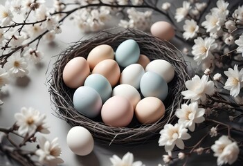 Spring Easter composition with pastel colored eggs