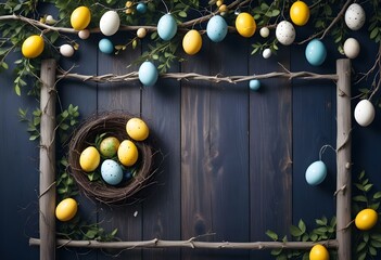 Spring Easter composition with pastel colored eggs