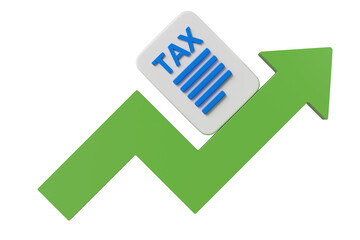 3d Tax deduction form with arrow up icon. Income tax, VAT and property taxes concept. Online tax documents. Increase global international taxes document business finance economy concept. 3d render.