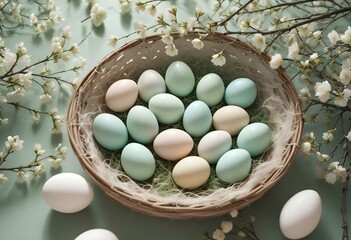 Spring Easter composition with pastel colored eggs